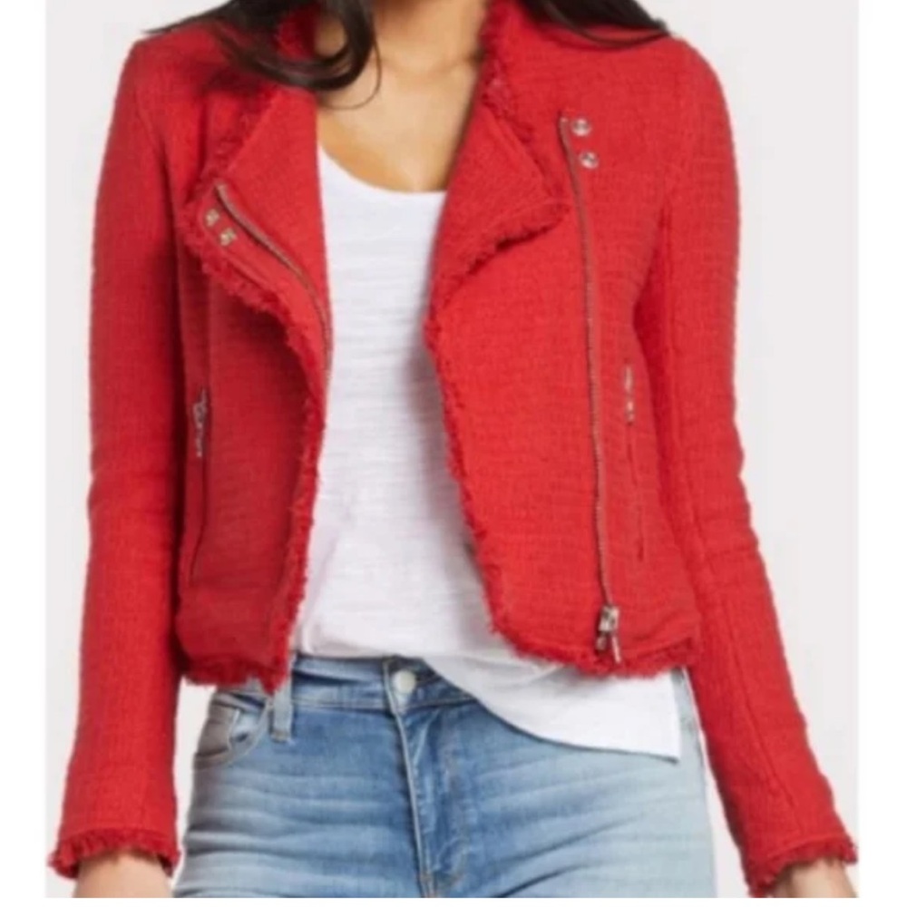 BlankNYC Red Tweed Chic Moto Jacket